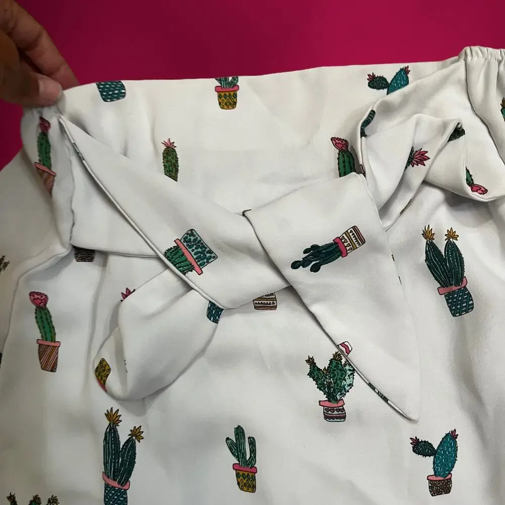 Do + Be Skirt Women's Large Cactus Plant Flowy Skater Tie Belt 90's Soft Comfy